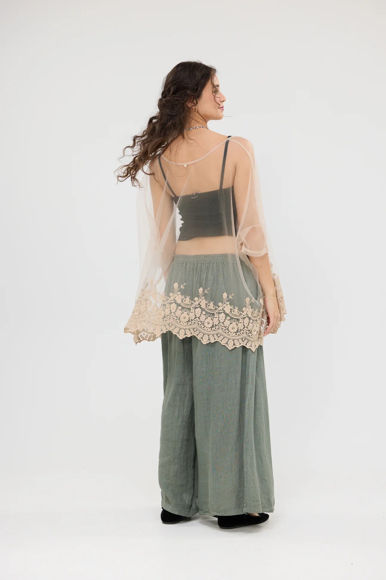 Miss Rose Sister Violet Chantilly Lace Edged Top Champagne