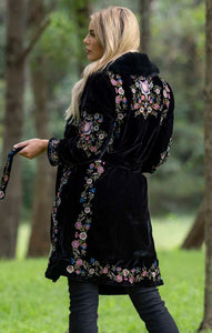 Cienna Danica Black Velvet Embroidered Coat