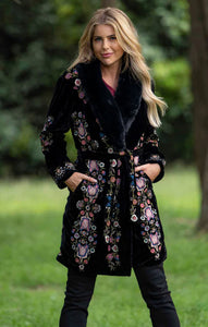 Cienna Danica Black Velvet Embroidered Coat