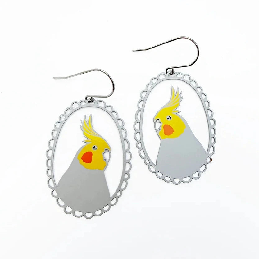 DENZ Cockatiel Earrings Grey/ Yellow/ Orange