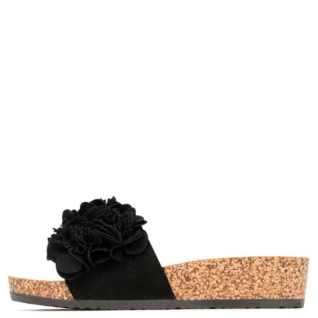 Los Cabos Corsage Embellished Slide Sandals Black