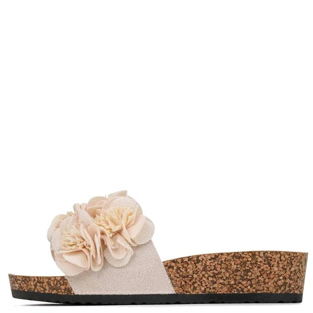 Los Cabos Corsage Embellished Slide Sandals Natural