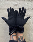 Cinnamon Creations Faux Fur Trim Suedette Gloves Black