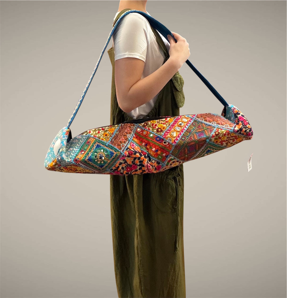 Tibet House BT223 Cotton Patchwork Embroidered Yoga Bag Blue Multi