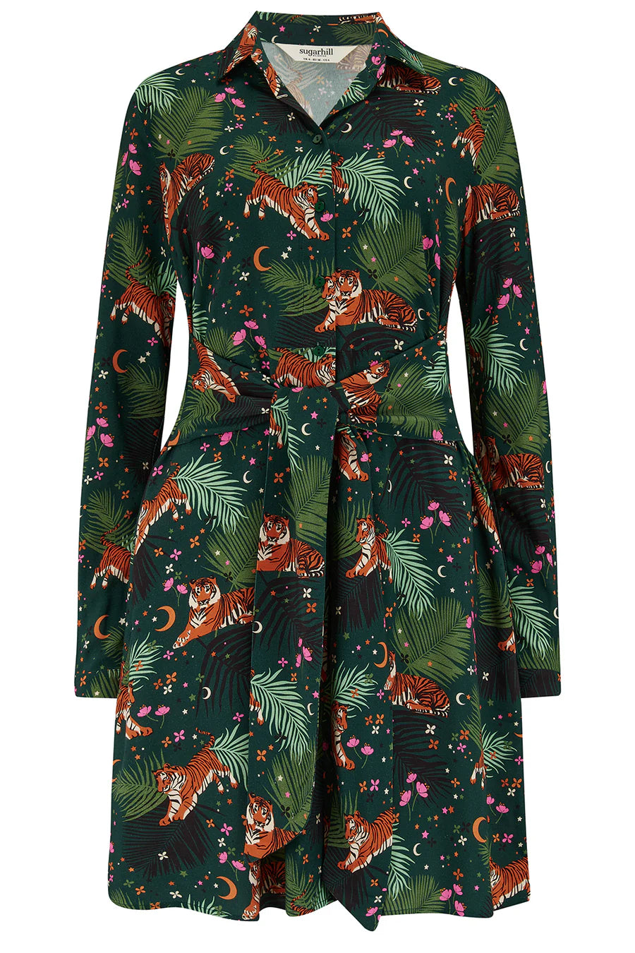 Sugarhill Brighton Henrietta Mini Shirt Dress Dark Green Tigers/Palms