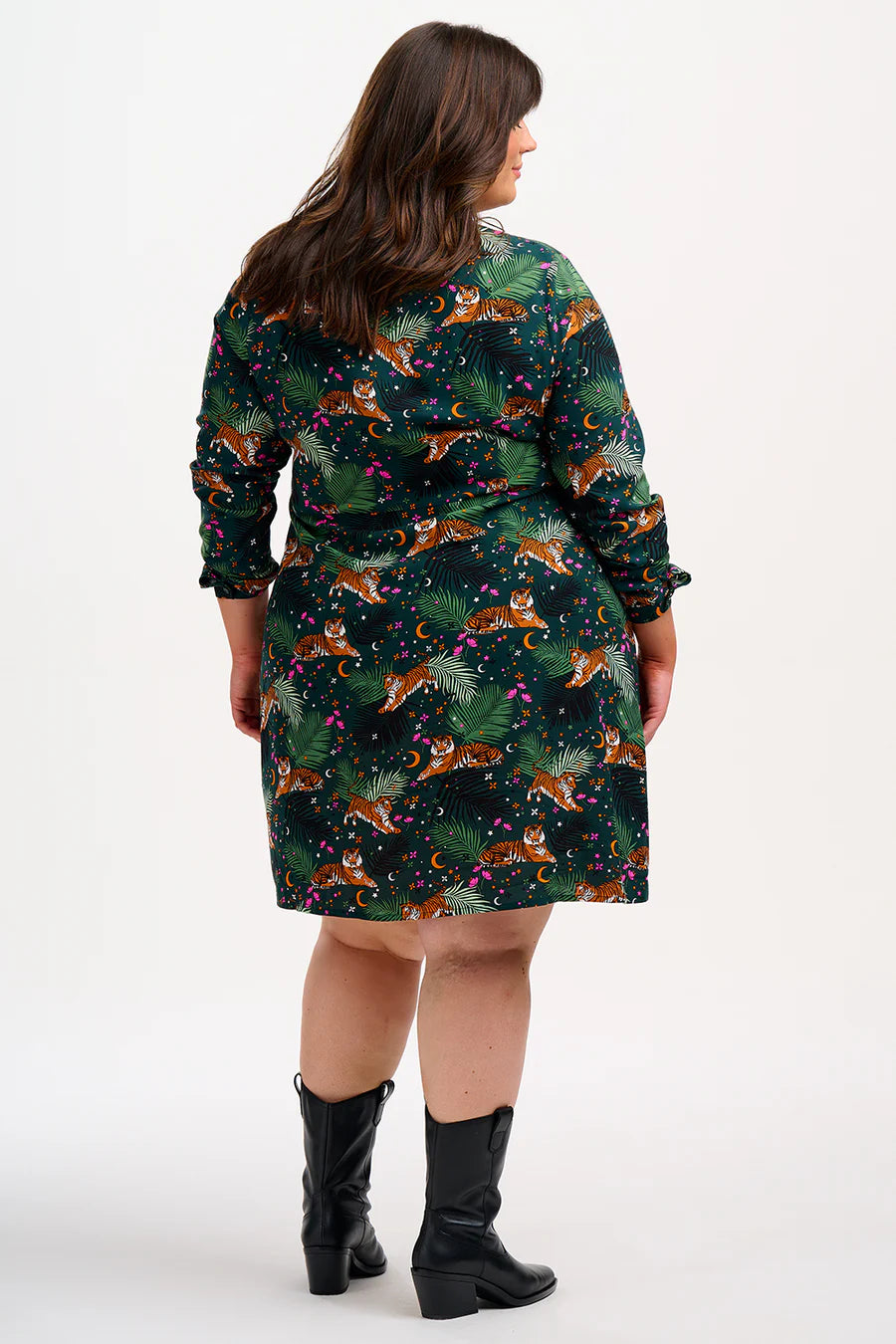 Sugarhill Brighton Henrietta Mini Shirt Dress Dark Green Tigers/Palms