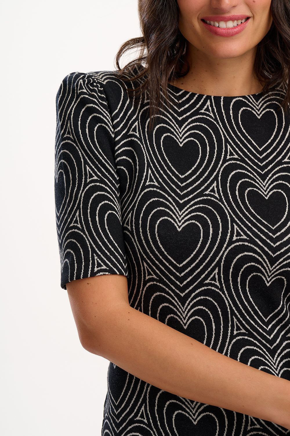 Sugarhill Brighton Hatsy Jersey Jacquard Midi Dress Black/Off White Heart Explosion