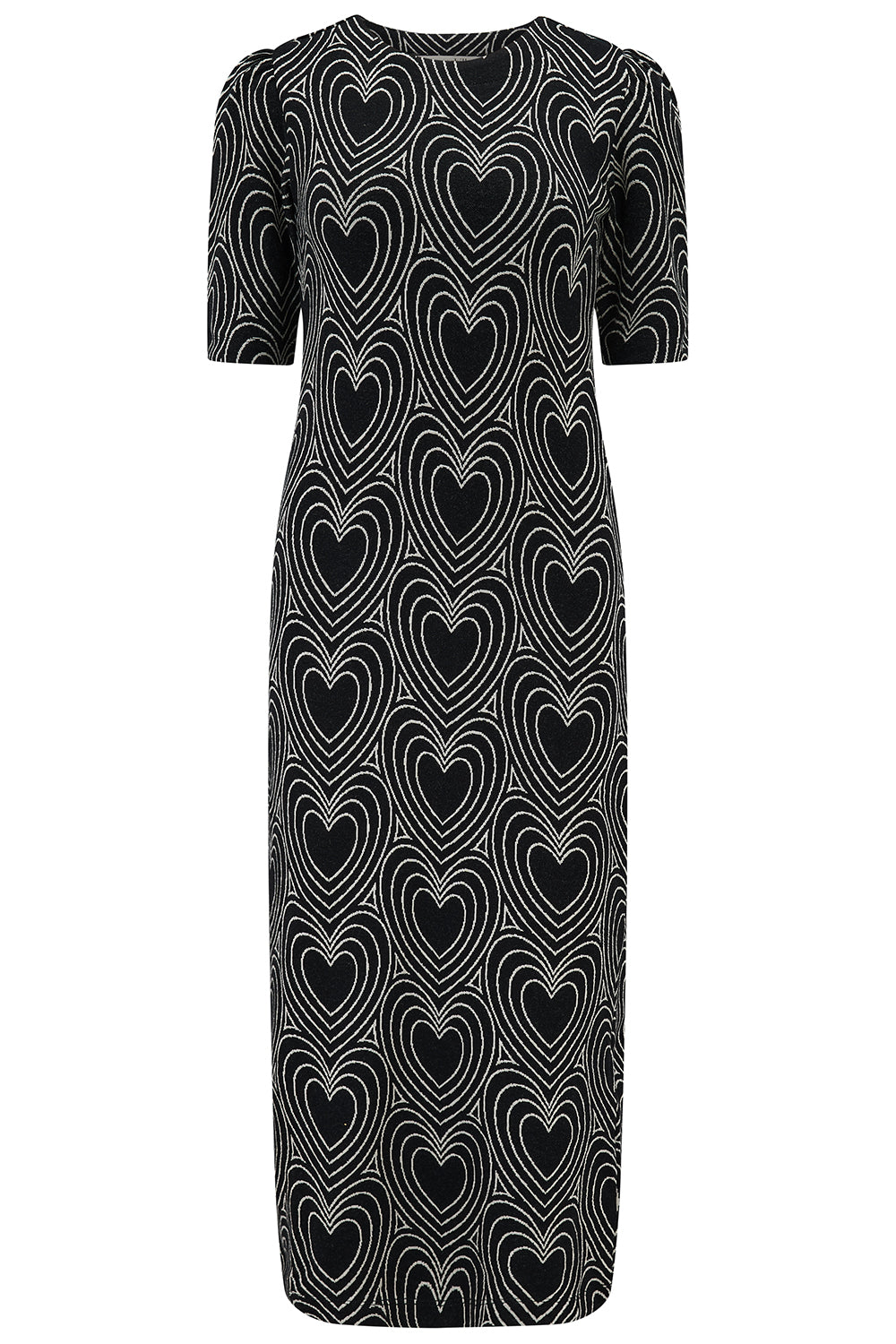 Sugarhill Brighton Hatsy Jersey Jacquard Midi Dress Black/Off White Heart Explosion