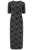 Sugarhill Brighton Hatsy Jersey Jacquard Midi Dress Black/Off White Heart Explosion