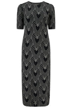 Load image into Gallery viewer, Sugarhill Brighton Hatsy Jersey Jacquard Midi Dress Black/Off White Heart Explosion
