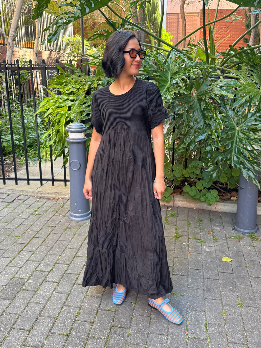 Indulge Me Rouched Top & Rouched Dots in Skirt Dress Black