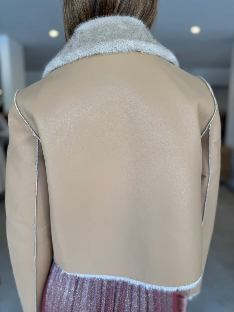 DEA The Label Faux Fur Cropped Reversible Jacket Beige
