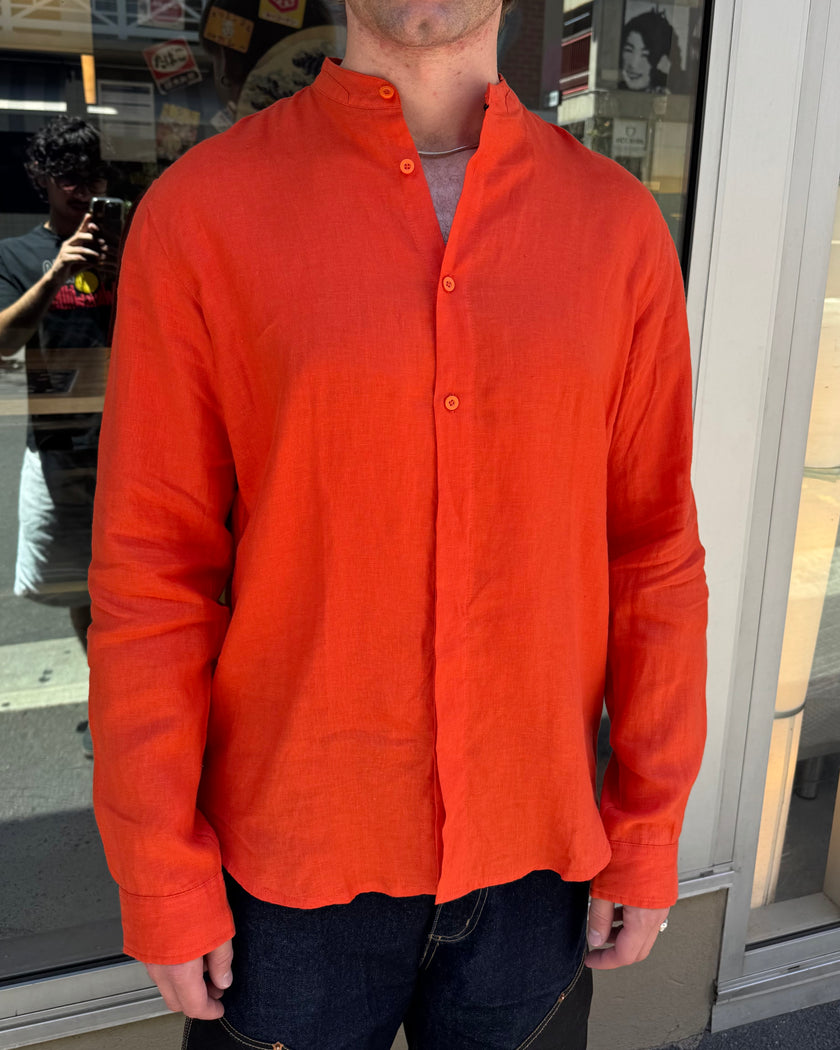Milkman Linen Mandarin Collar Shirt Orange