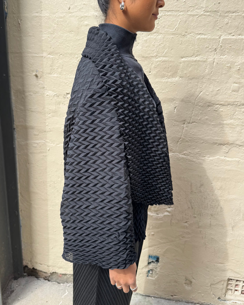 Indulge Me CLO101 Zig Zag Pleated Jacket Black