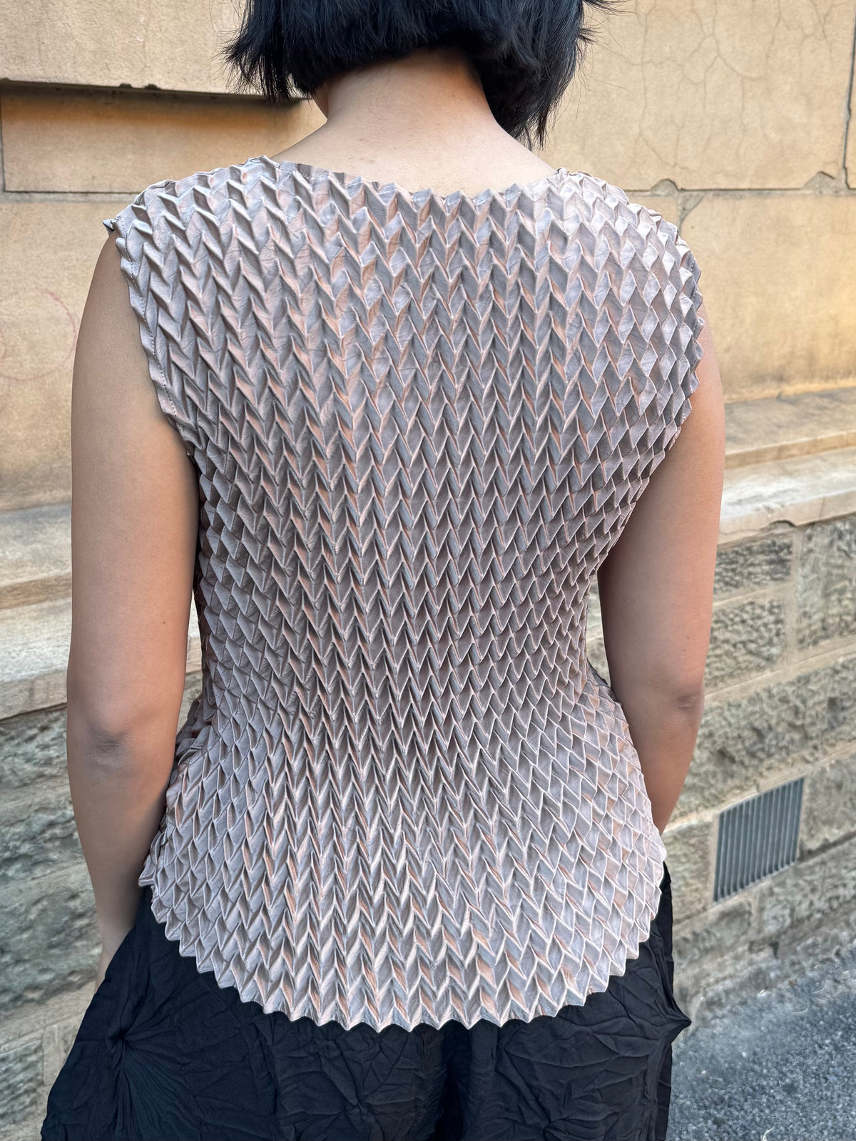 Indulge Me CLO155 Sleeveless Zig Zag Top Beige