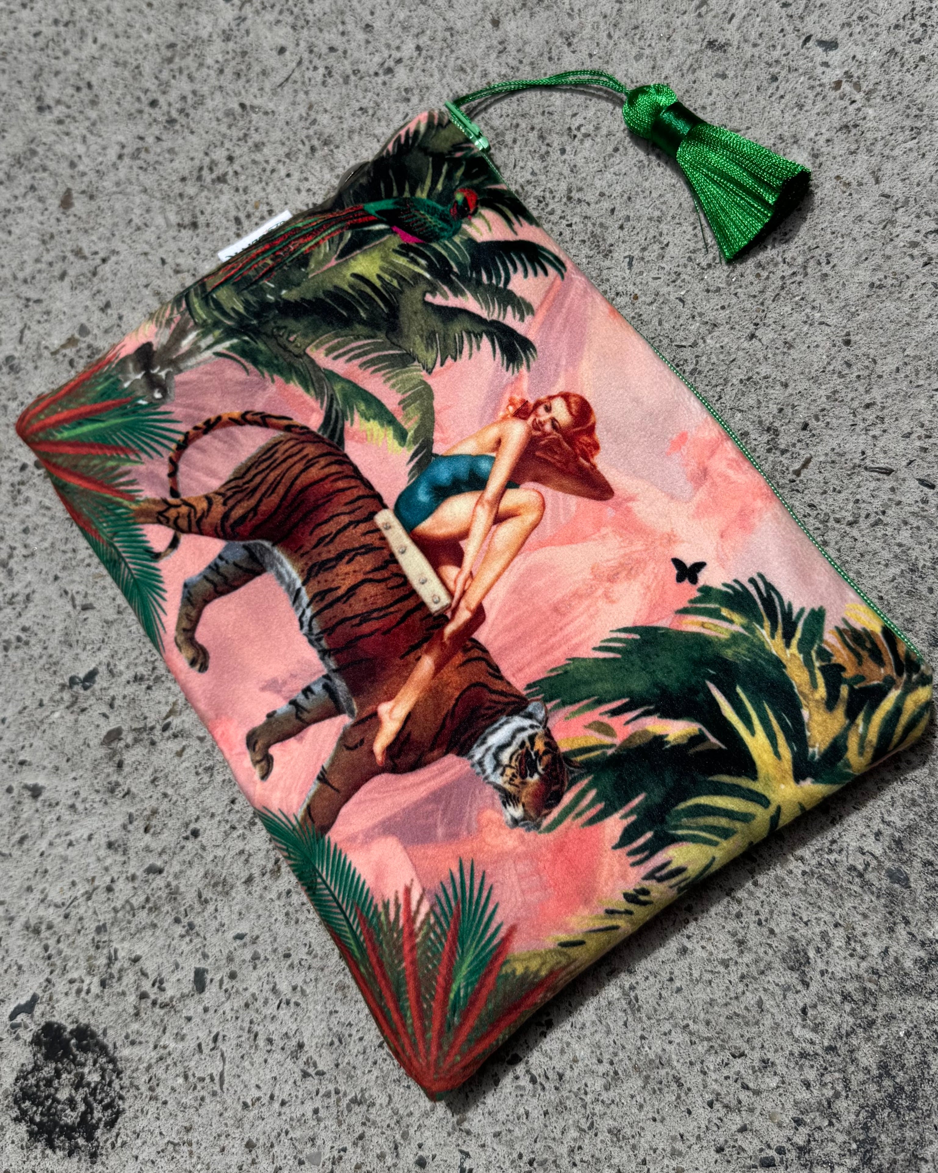 Queen K Jungle Pink Velvet Cosmetics Purse
