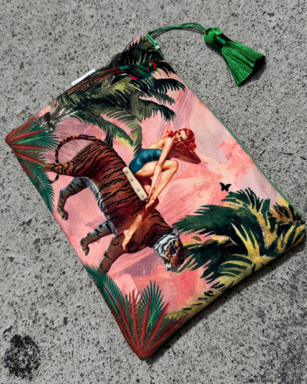 Queen K Jungle Pink Velvet Cosmetics Purse