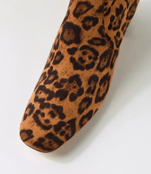 Django & Juliette Hartful Tan Small Leopard Stretch Microsuede