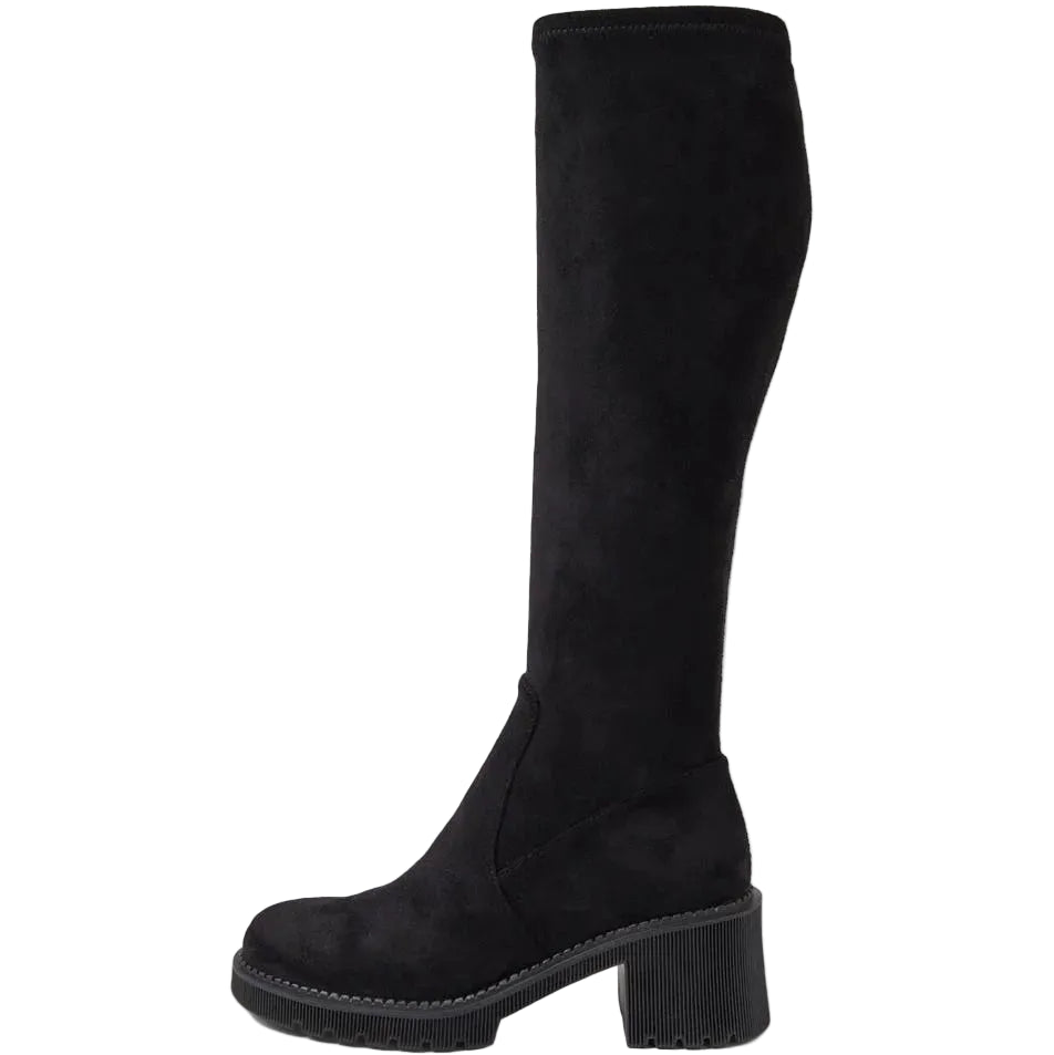 Django & Juliette Zina Knee High Boots Black Stretch Microsuede