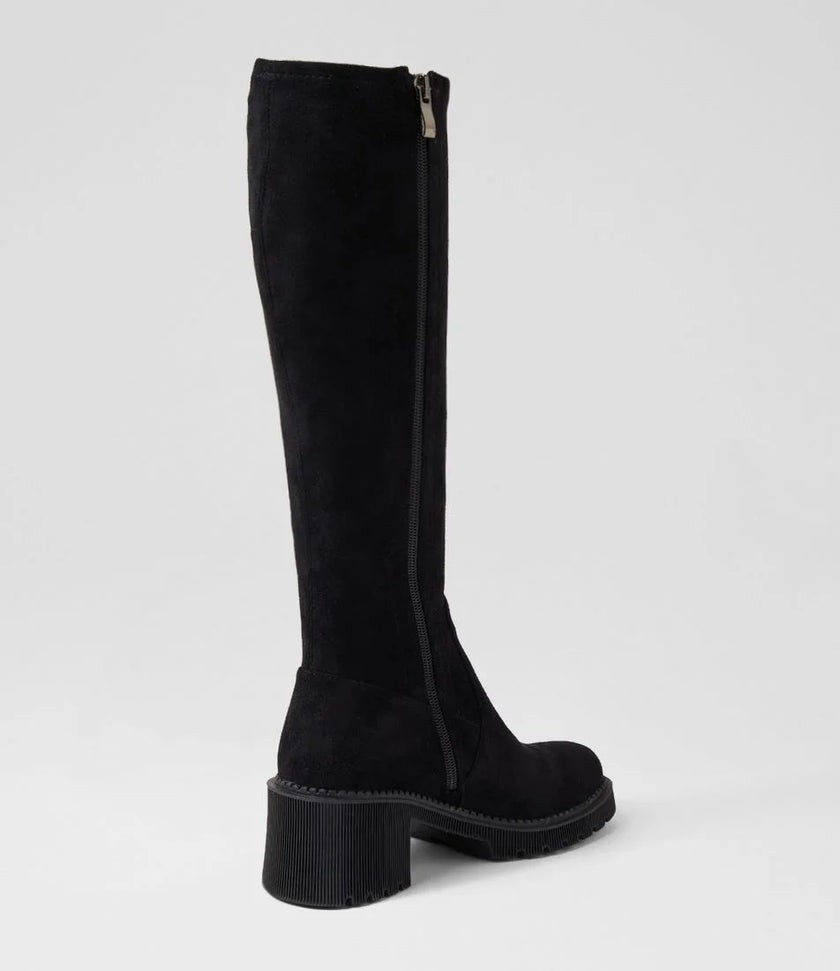 Django & Juliette Zina Knee High Boots Black Stretch Microsuede