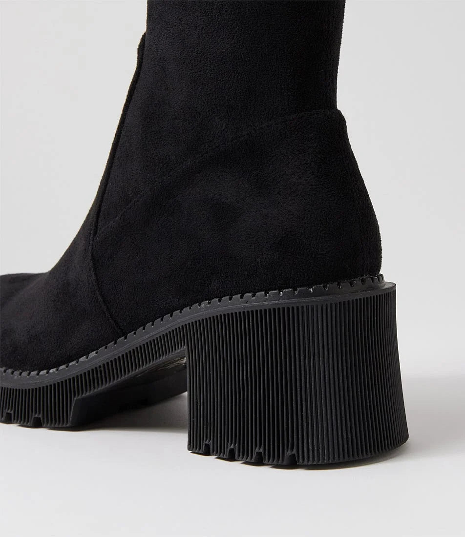Django & Juliette Zina Knee High Boots Black Stretch Microsuede