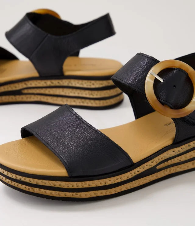Django & Juliette Cubbie Platform Sandals Black Leather