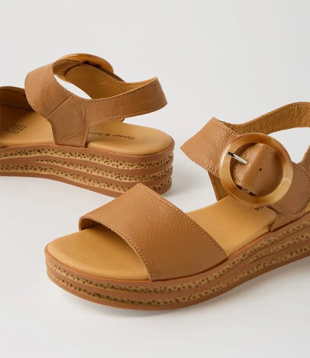 Django & Juliette Cubbie Platform Sandals Dark Tan Leather