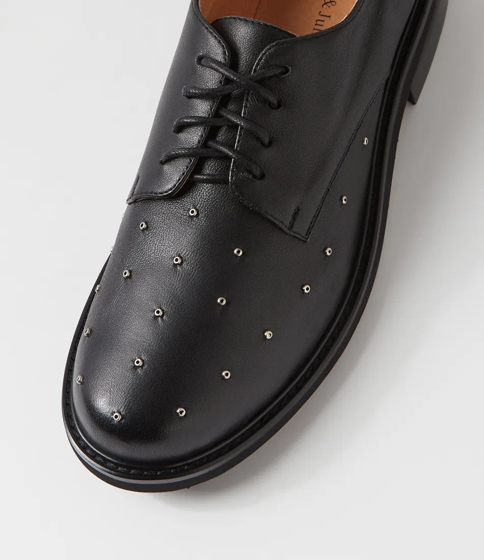 Django & Juliette Blora Studded Lace Up Black Leather