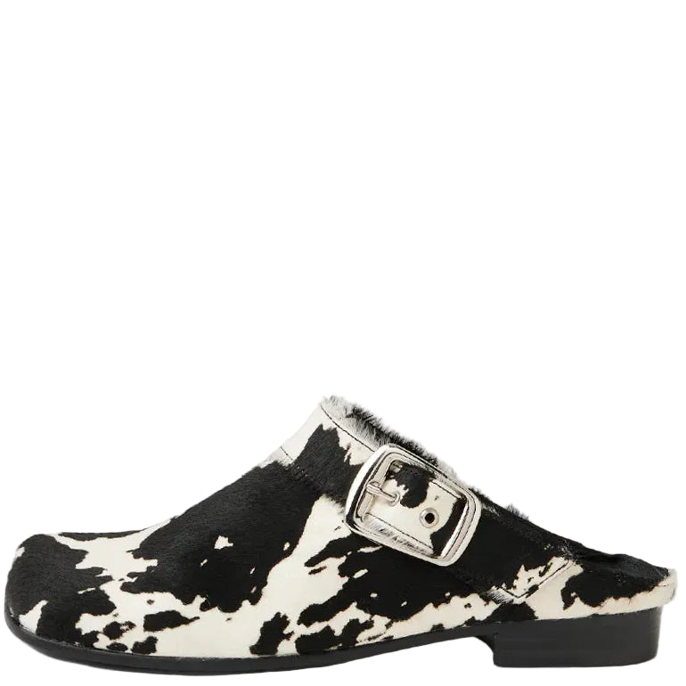 Django & Juliette Grippo Black White Pony Leather Mules