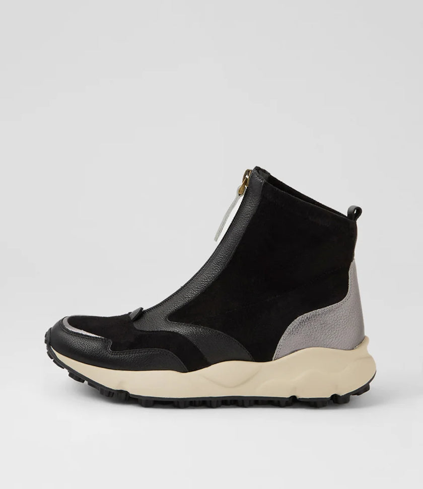Django & Juliette Jennsen Zip Front Sneaker Boot Black/ Dark Pewter Multi