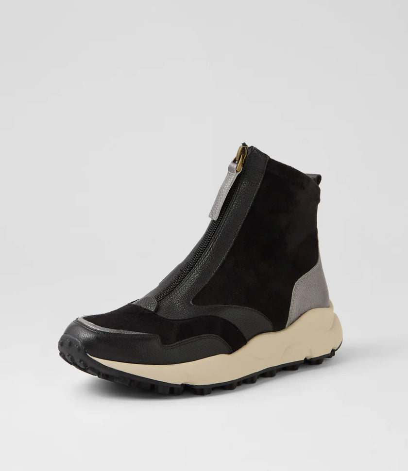 Django & Juliette Jennsen Zip Front Sneaker Boot Black/ Dark Pewter Multi