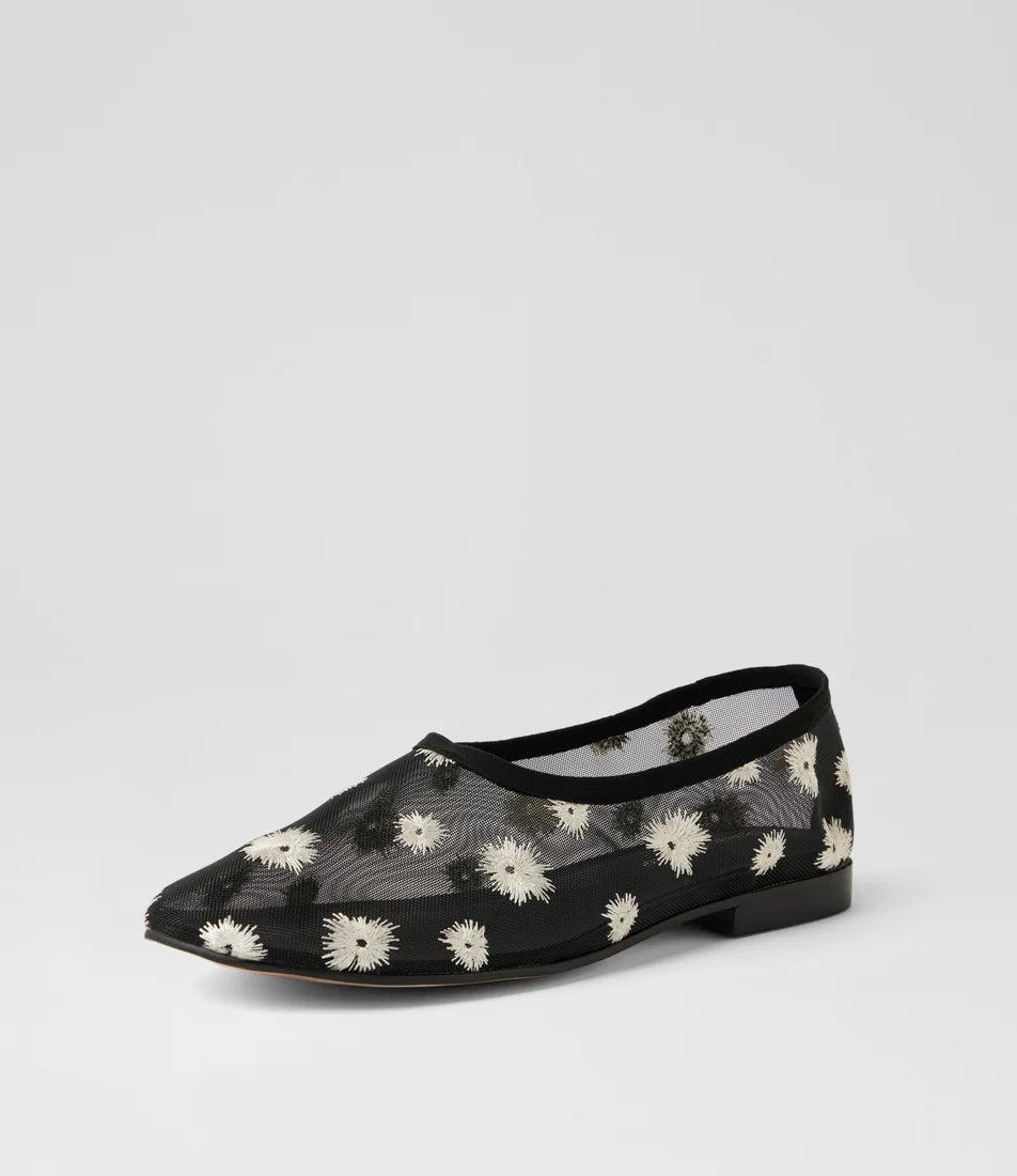 Django & Juliette Undeen Mesh Ballet Flats Black/ Ivory Flowers