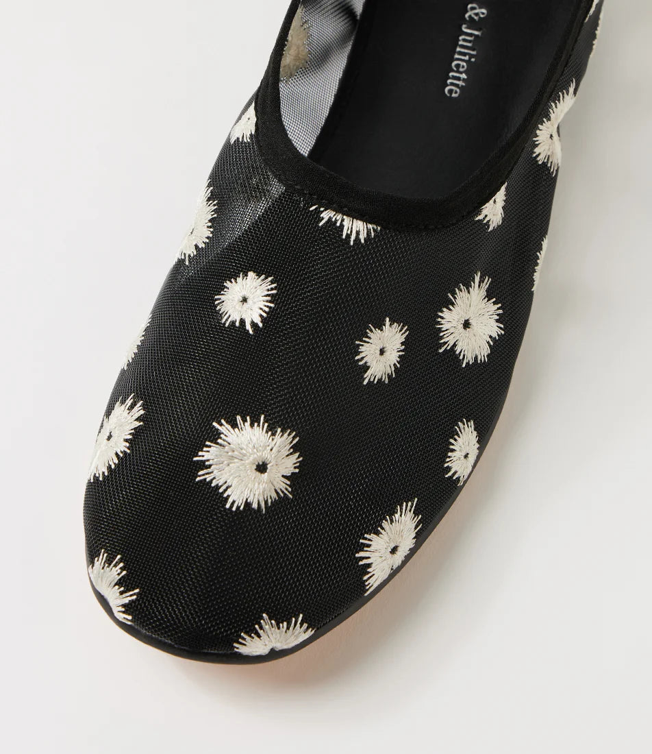 Django & Juliette Undeen Mesh Ballet Flats Black/ Ivory Flowers