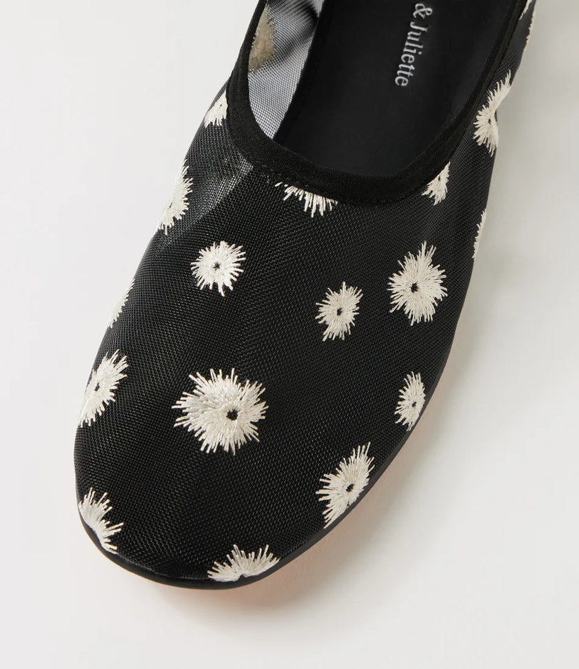Django & Juliette Undeen Mesh Ballet Flats Black/ Ivory Flowers