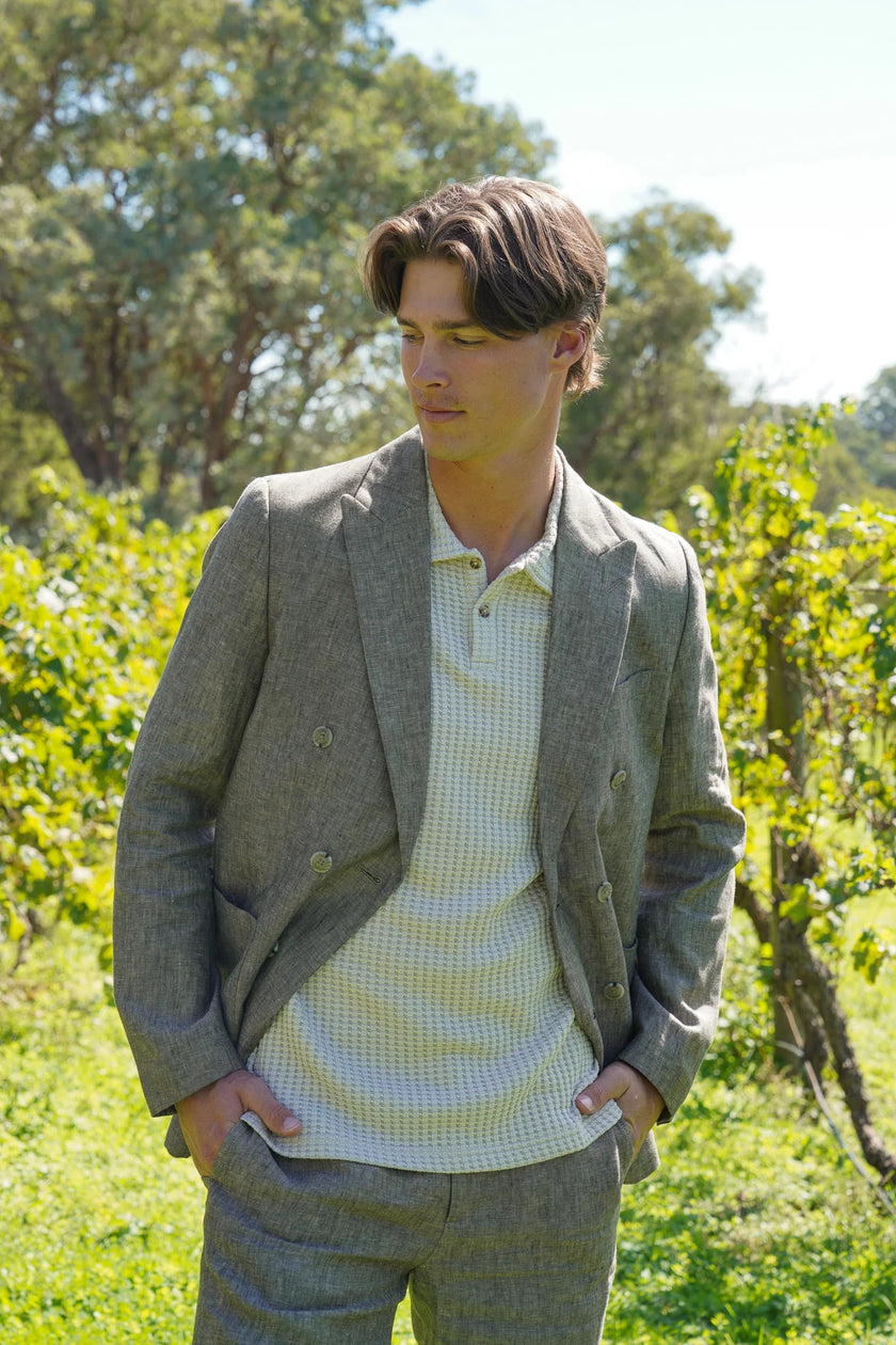 James Harper Linen Relaxed Pleated Pant Olive