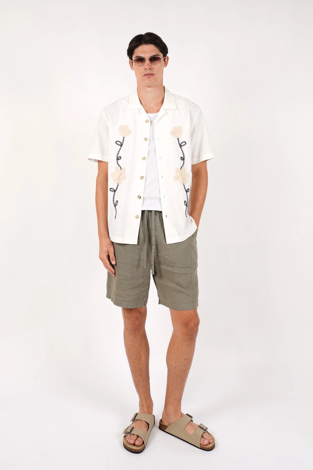 James Harper Garment Dyed Linen Short Olive