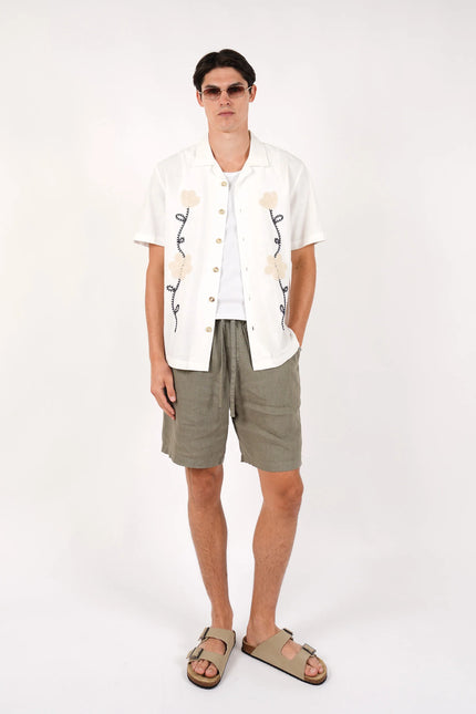 James Harper Garment Dyed Linen Short Olive