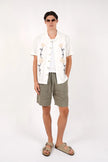 James Harper SS Cuban Collar Shirt Natural Embroidered Vine