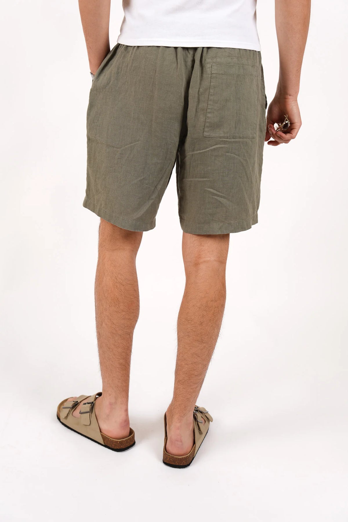 James Harper Garment Dyed Linen Short Olive