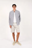 James Harper LS Grandpa Collar Shirt Blue Fine Stripe