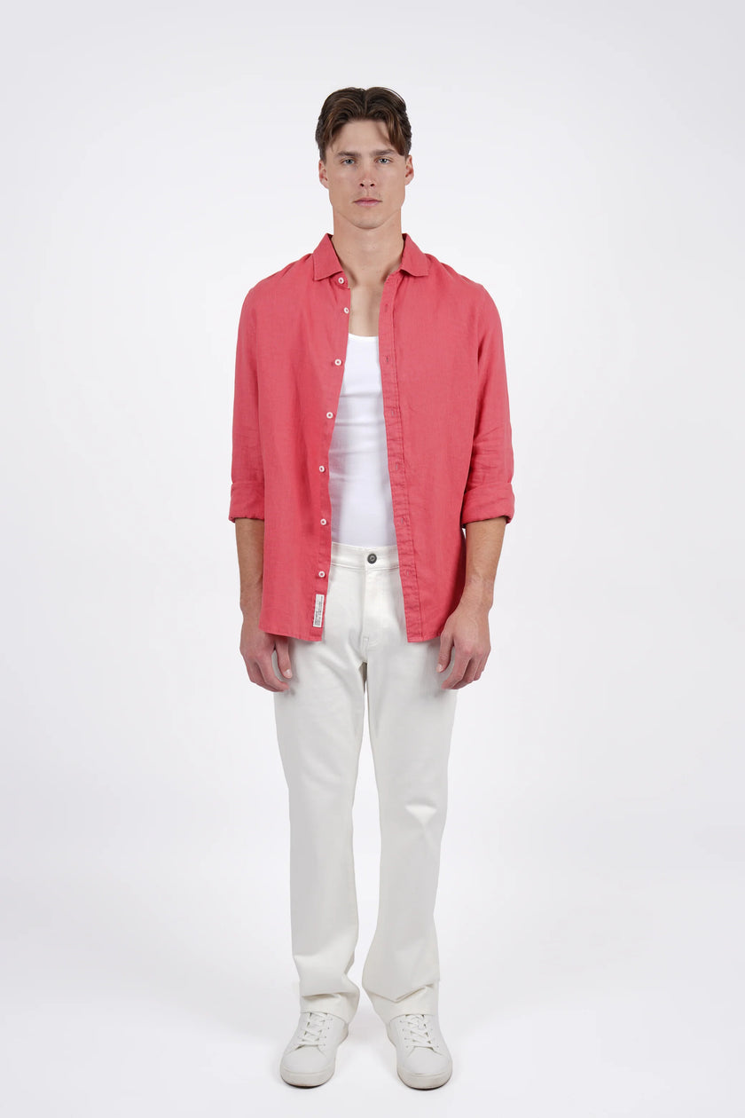 James Harper Linen LS Garment Dyed Shirt Coral