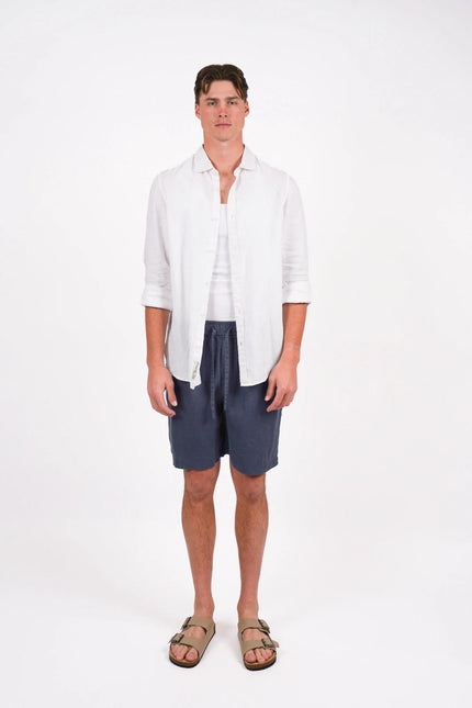 James Harper Garment Dyed Linen Short Bluesteel