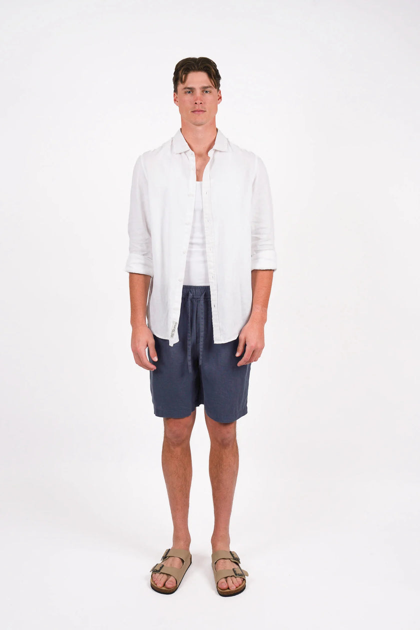 James Harper Garment Dyed Linen Short Bluesteel