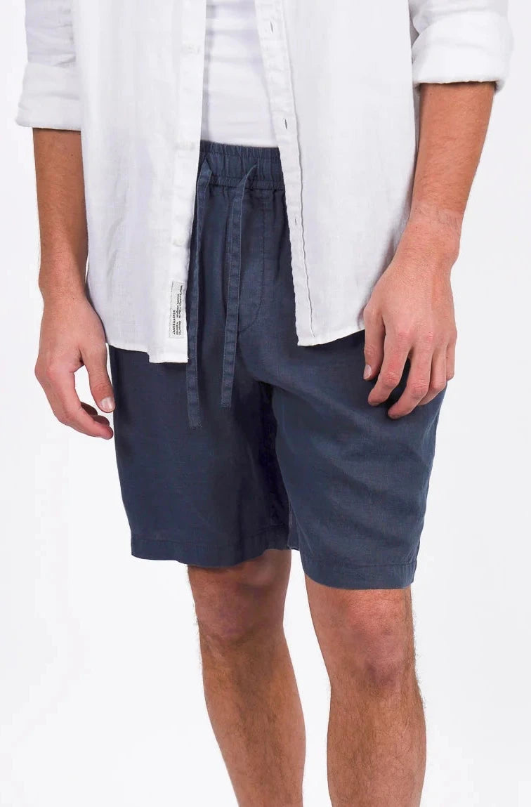James Harper Garment Dyed Linen Short Bluesteel
