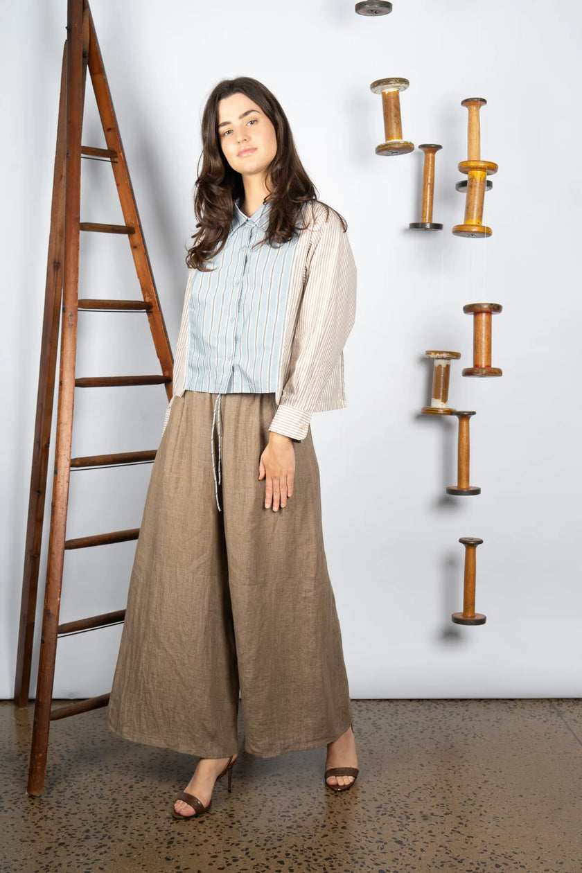 M. A. Dainty Reese Shirt Blue Stripes/ Brown Stripes