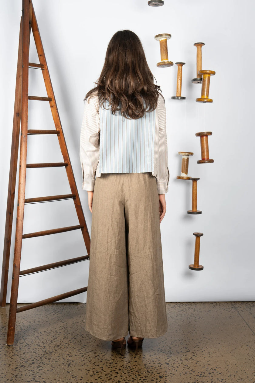 M. A. Dainty Reese Shirt Blue Stripes/ Brown Stripes
