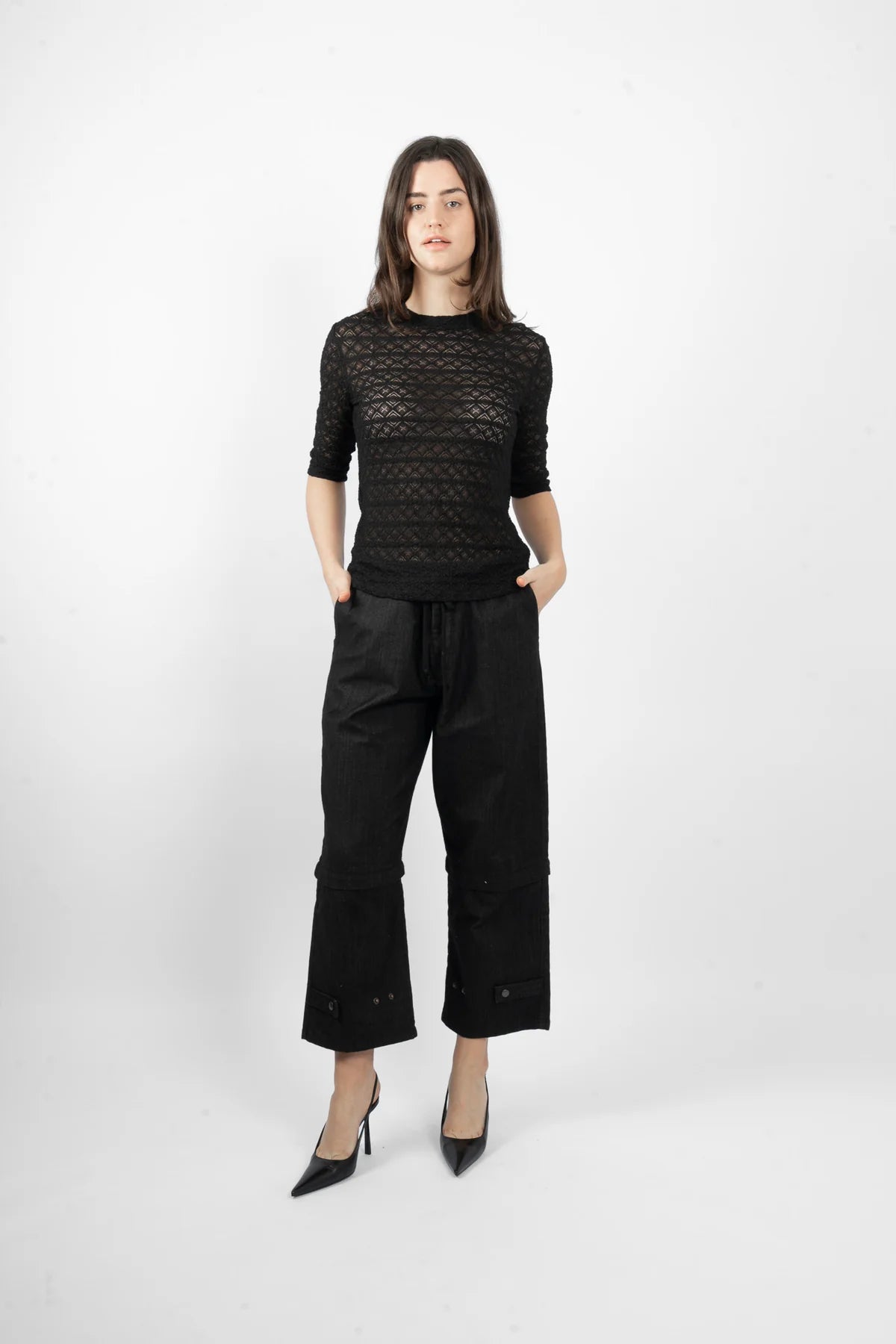 M. A. Dainty Lacey Meadow Top Black