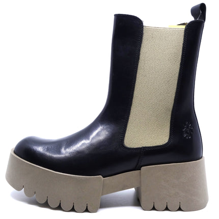 Fly London Erel Black Leather Taupe Elastic