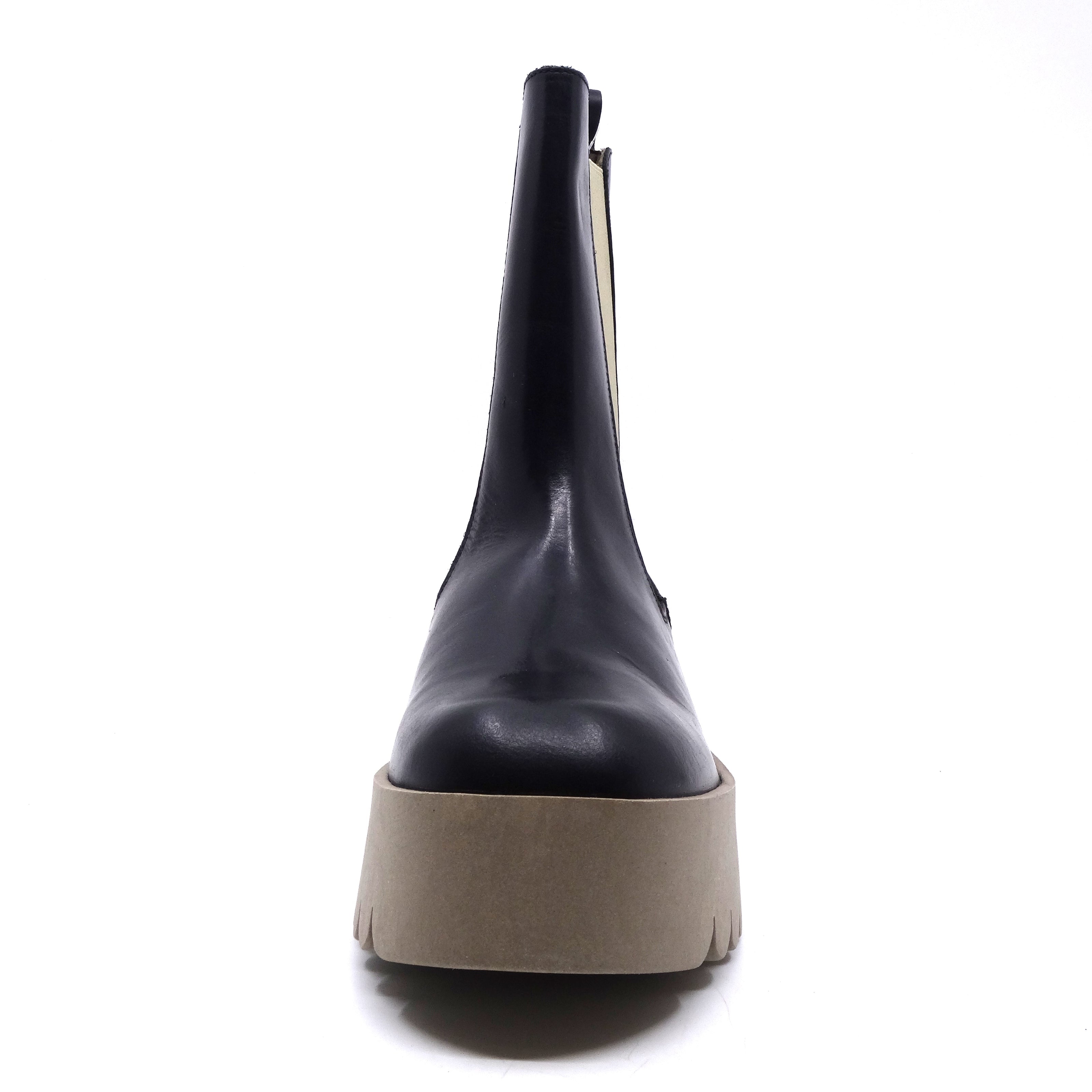 Fly London Erel Black Leather Taupe Elastic