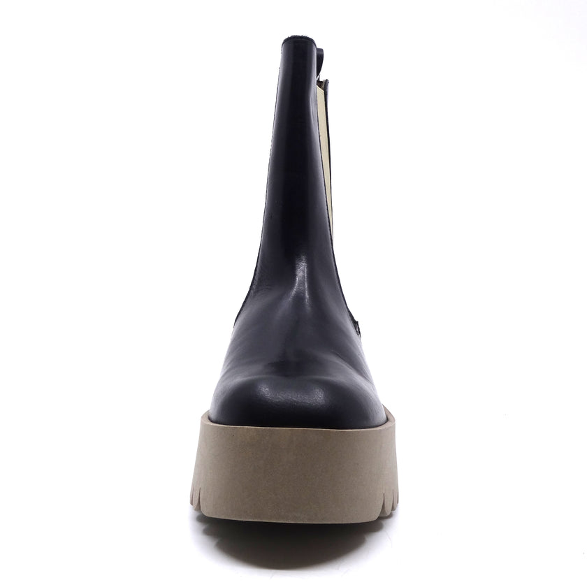 Fly London Erel Black Leather Taupe Elastic